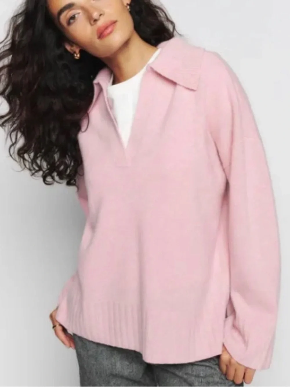 Reformation Light Pink V-Neck Sweater